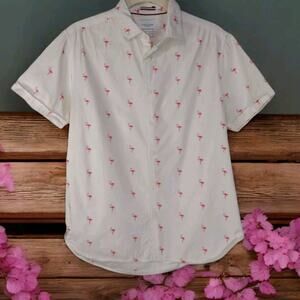 Ricky Singh Cactus Man Flamingo Shirt White Slim Fit M Short Sleeve